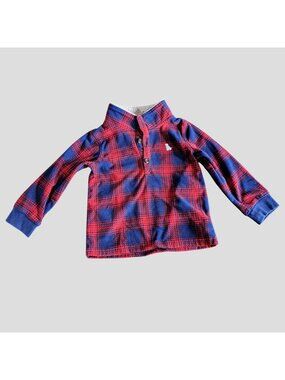 Carters Toddler 3T Red & Blue Plaid Sherpa-Lined Pullover With Buttons